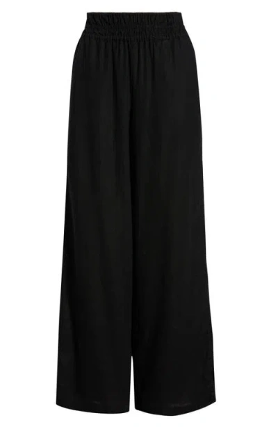 Treasure & Bond Linen Blend Smocked Waist Wide Leg Pants In Black