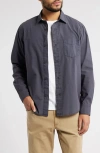 Treasure & Bond Lived In Cotton Button-up Shirt In Navy India Ink