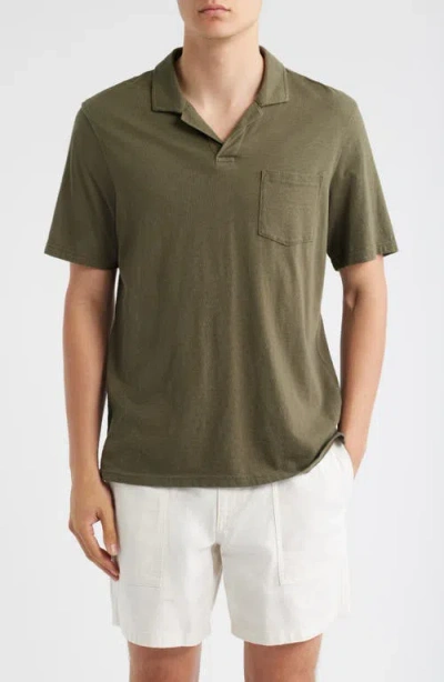 Treasure & Bond Lived In Johnny Collar Slub Cotton Pocket Polo In Green