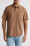 Treasure & Bond Lived-in Leaf Print Short Sleeve Cotton Poplin Button-up Shirt In Brown Micro Palms