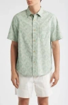 Treasure & Bond Lived In Short Sleeve Poplin Button-up Shirt In Green