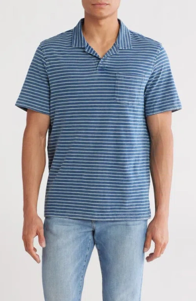 Treasure & Bond Lived In Stripe Cotton Slub Polo In Blue Indigo Stripe Wash