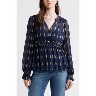 Treasure & Bond Long Sleeve Chiffon Peplum Top In Blue