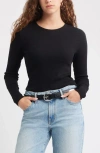 Treasure & Bond Long Sleeve Cotton Blend Rib T-shirt In Black
