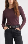 Treasure & Bond Long Sleeve Cotton Blend Rib T-shirt In Purple