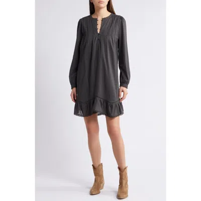 Treasure & Bond Long Sleeve Cotton Voile Shift Dress In Black Coal