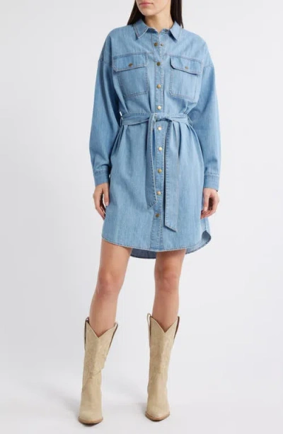 Treasure & Bond Long Sleeve Denim Belted Shirtdress In Medium Wash