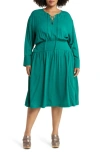 Treasure & Bond Long Sleeve Midi Dress In Green Heirloom
