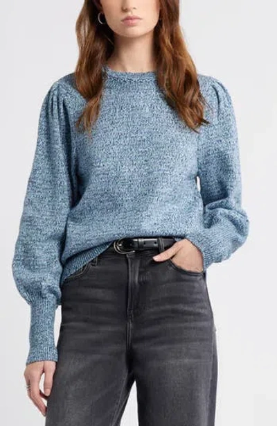 Treasure & Bond Marl Balloon Sleeve Crewneck Sweater In Blue