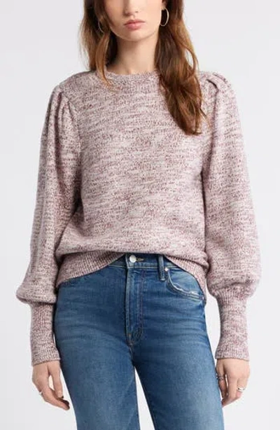 Treasure & Bond Marl Balloon Sleeve Crewneck Sweater In Brown