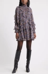 Treasure & Bond Metallic Mock Neck Long Sleeve Chiffon Minidress In Multi