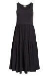 Treasure & Bond Mixed Media Cotton Blend Maxi Dress In Black