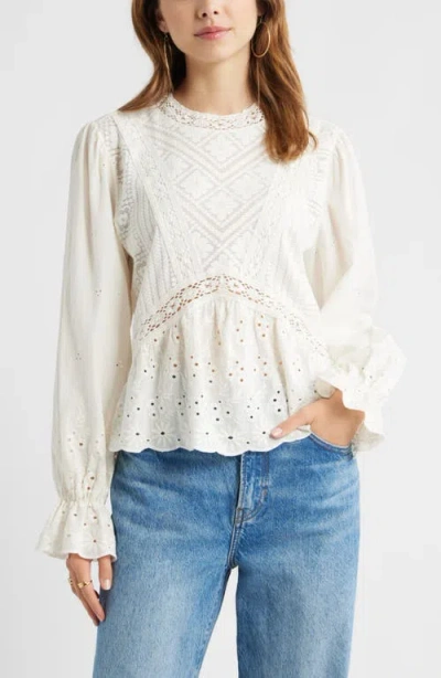 Treasure & Bond Mixed Media Lace Top In White