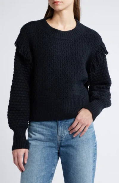 Treasure & Bond Mixed Stitch Fringe Sweater In Black