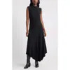 Treasure & Bond Mock Neck Asymmetrical Maxi Dress In Black