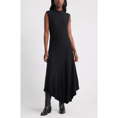 Treasure & Bond Mock Neck Asymmetrical Maxi Dress In Black