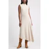 Treasure & Bond Mock Neck Asymmetrical Maxi Dress In Neutral