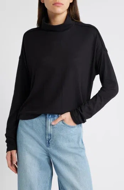Treasure & Bond Mock Neck Long Sleeve Top In Black