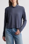 Treasure & Bond Mock Neck Long Sleeve Top In Navy Armada
