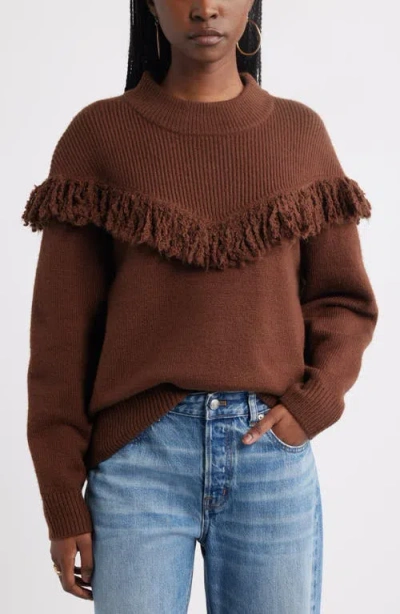 Treasure & Bond Novelty Fringe Sweater In Brown