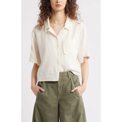 Treasure & Bond Novelty Linen Blend Camp Shirt In Ivory Egret