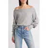 Treasure & Bond Off The Shoulder Thermal Knit Top In Grey Heather