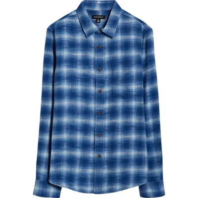 Treasure & Bond Ombré Check Slub Cotton Flannel Button-up Shirt In Blue