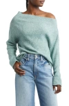 Treasure & Bond One-shoulder Rib Sweater In Green Seaglass