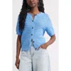 Treasure & Bond Open Stitch Short Sleeve Cotton Cardigan In Blue