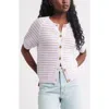 Treasure & Bond Open Stitch Short Sleeve Cotton Cardigan In Purple