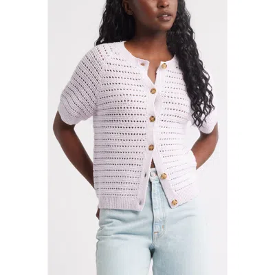 Treasure & Bond Open Stitch Short Sleeve Cotton Cardigan In Purple