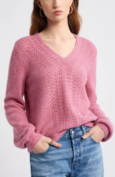 Treasure & Bond Oversize Pointelle V-neck Sweater In Pink