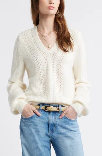Treasure & Bond Oversize Pointelle V-neck Sweater In White