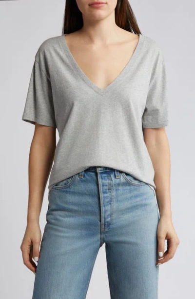 Treasure & Bond Oversize V-neck Cotton T-shirt In Grey Heather