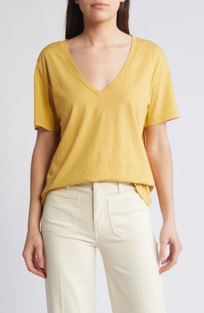 Treasure & Bond Oversize V-neck Cotton T-shirt In Olive Sauterne