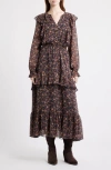 Treasure & Bond Paisley Tiered Ruffle Maxi Dress In Brown