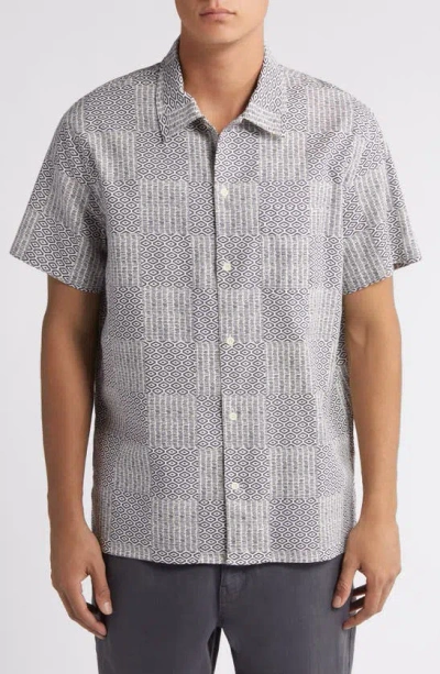 Treasure & Bond Patchwork Linen & Cotton Short Sleeve Button-up Shirt In Gray