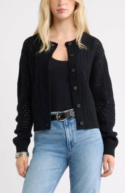 Treasure & Bond Patchwork Pointelle Cardigan In Black