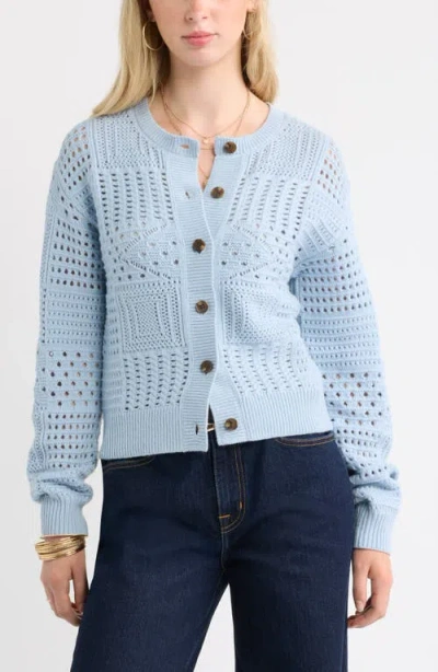 Treasure & Bond Patchwork Pointelle Cardigan In Blue