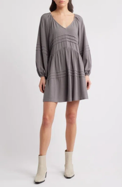 Treasure & Bond Pintuck Long Sleeve Minidress In Grey Sparrow