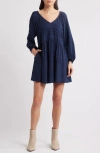 Treasure & Bond Pintuck Long Sleeve Minidress In Navy