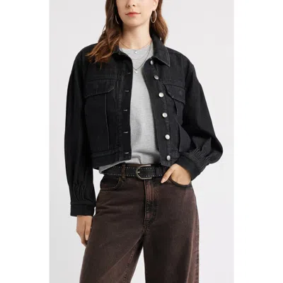 Treasure & Bond Pintucked Denim Jacket In Black