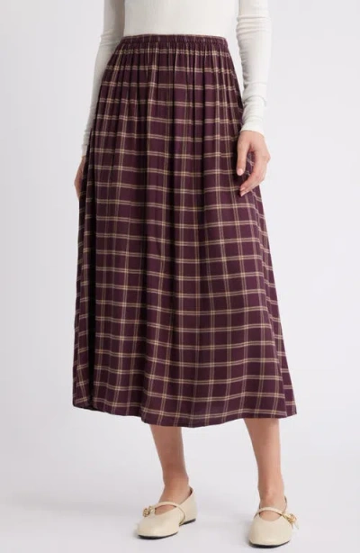 Treasure & Bond Plaid Midi Skirt In Burgundy- Grey Lia Plaid
