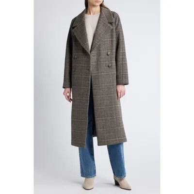 Treasure & Bond Plaid Winter Trench Coat In Black- Tan Kensie Plaid