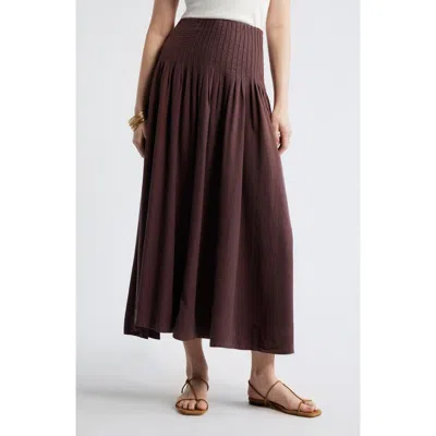 Treasure & Bond Pleat Accent Linen Blend Maxi Skirt In Brown