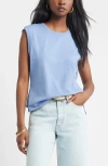 Treasure & Bond Pleat Shoulder Cotton Tank In Blue