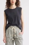 Treasure & Bond Pleat Back Cotton Muscle Tank In Black Jet