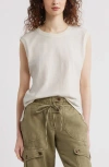 Treasure & Bond Pleat Back Cotton Muscle Tank In Ivory Egret