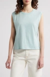 Treasure & Bond Pleat Back Cotton Muscle Tank In Teal Tide