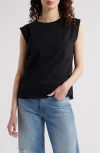 Treasure & Bond Pleat Shoulder Cotton Tank In Black